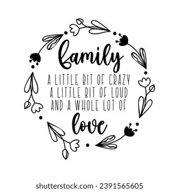 Home Sweet Home and family handwritten Calligraphy lettering. Easter Spring greeting card, door sign, wall art decor template. Vector phrase with flower sketch isolated on white background.
