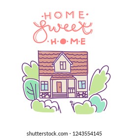 Home sweet home. Flat  architecture, town house cottage. Building isolated on white background.  Vector illustration. 