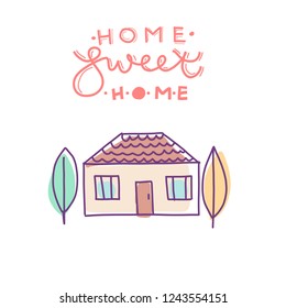 Home sweet home. Flat  architecture, town house cottage. Building isolated on white background.  Vector illustration. 