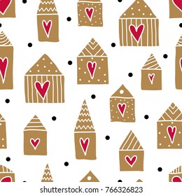 Home sweet home. Gold seamless pattern.