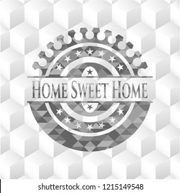 Home Sweet Home grey emblem. Retro with geometric cube white background