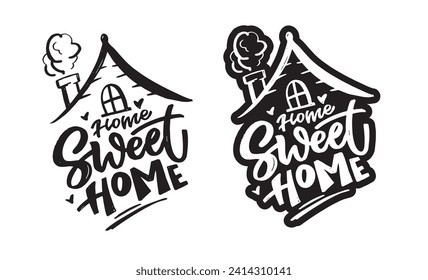 Hogar dulce hogar - etiqueta de doodle dibujada a mano. Diseño de camisetas, letras de arte, archivo 100% vectorial
