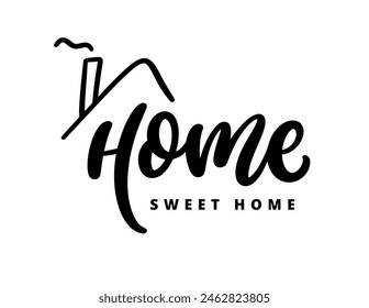 Home sweet home hand lettering composition. Hand drawn calligraphy text design