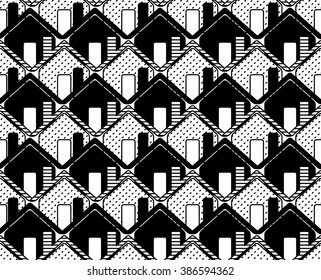 Home sweet home house seamless pattern. Vector illustration for abstract geometric city design. Endless print background texture. Retro and vintage.
