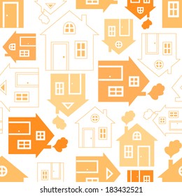 Home sweet home house silhouette and outline seamless pattern with window, door and smoke. Vector illustration for abstract geometric city design. Endless print background texture. Retro and vintage.