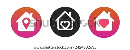 Home sweet icon logo vector, line outline house graphic with rental map pin pointer travel location graphic illustration set, support love heart place real estate, favourite hotel sign image clipart  