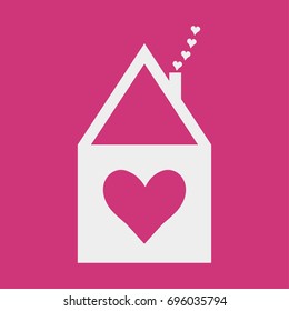 Home Sweet icon or romantic vector label for soulmates. House symbol with a heart symbol. Pink Housewarming sign or a symbol for Home Care company.