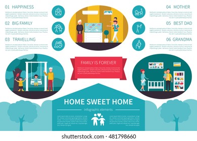 Home Sweet infographic flat vector illustration. Presentation Concept