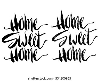 Home Sweet Home inscription with halftone and fulltone effect. Ink illustration. Modern brush calligraphy. Isolated on white background.