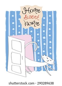 Home sweet home. Kitty. Vector