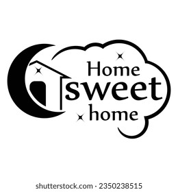 home sweet home lettering with moon and house icon, flat design. vector illustration