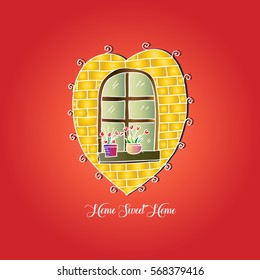 Home sweet home lettering with Window in a brick wall 
