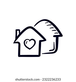 Home sweet home love heart shape hand drawn icon doodle illustration