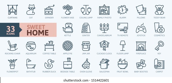 Home, sweet home - minimal thin line web icon set. Outline icons collection.Simple vector illustration.