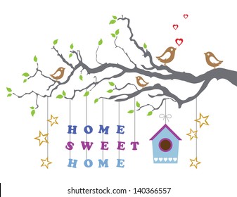 Home Sweet Home Moving-in New House Greeting Card. This Image Is A Vector Illustration.