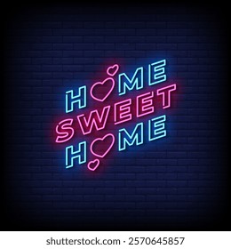 home sweet home neon sign style with brick wall background vector