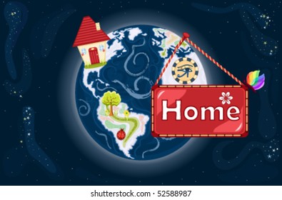 Home Sweet Home - our beautiful planet Earth seen from outer space. Vector illustration saved as EPS AI8, all elements layered and grouped.