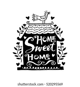 Home sweet home postcard. Hand drawing illustration.