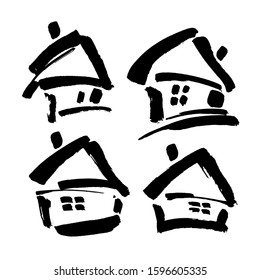 Home sweet home postcard. Icon vector home. Hand drawn background. Ink illustration. Logo sign design. Modern brush calligraphy. Isolated on white background. Set