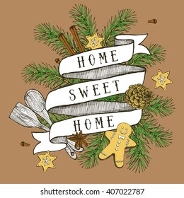 Home sweet home poster in vintage style, Christmas vector