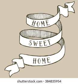 Home sweet home ribbon in vintage style, vector