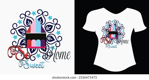 Home Sweet Home round sign with sunflower. Vector template for typography sticker, t-shirt,design etc