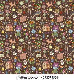 Home sweet home. Seamless vector pattern with home interior doodles. Beautiful vector design.