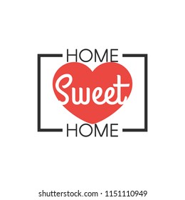 Home sweet sign with heart.Vector illustration isolated on white background for greeting cards, housewarming posters, home decorations