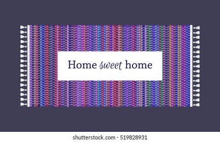 Home sweet home text on carpet background, top view of rug. Vintage illustration.