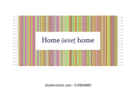 Home sweet home text on carpet background, top view of rug. Vintage illustration.