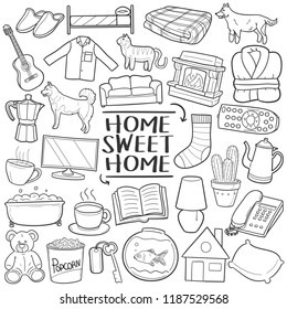 Home Sweet Home Traditional Doodle Icons Sketch Hand Made Design Vector