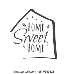 Home sweet home. Typography cozy design for print to poster, t shirt, banner, card, textile. Calligraphic quote Vector illustration. Black text on white background. House shape (100 matches)