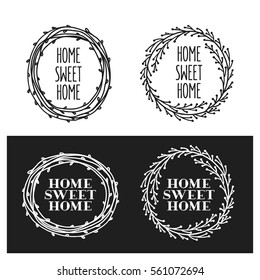 Home Sweet Home typography. Handmade lettering print. Vector vintage illustration.