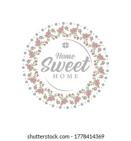Home Sweet Home - Typography poster. Handmade lettering print. Vector vintage illustration with house hood and lovely heart and incense chimney.