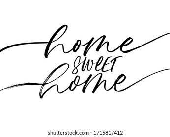 Home sweet home vector calligraphy quote. Conceptual handwritten phrase, hand drawn ink lettering isolated on white. Vector illustration for housewarming posters, banners, greeting cards, decorations