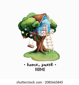 Home, sweet home vector illustration. Tree House Hand Drawing