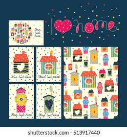 Home sweet home. Vector set of Save the date cards.Cute postcards and background.