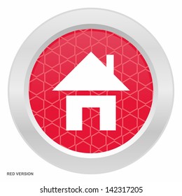 Home symbol - Red button with metallic frame on white background