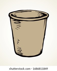 Home tare keg trashcan tube on white label text space. Outline black ink hand drawn take away fast food cafe cold mocha latte takeout packing mug object logo pictogram. Retro art doodle mop work style