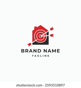 Home target, archery house logo vector icon illustration. A house with target board and arrows symbol logo