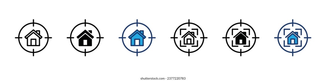 Home-Zielsymbol. Home Home Home, Haus, Immobilien, Immobilien, Residenz, Wohnung mit Ziel, Zielsymbol für Apps und Websites. Vektorgrafik