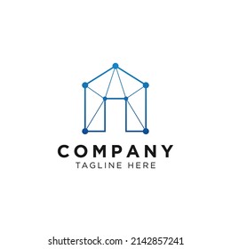 Home tech with connection dot line art style logo design