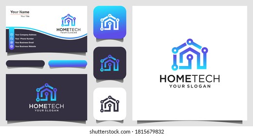 home tech with line art style logo and business card design.