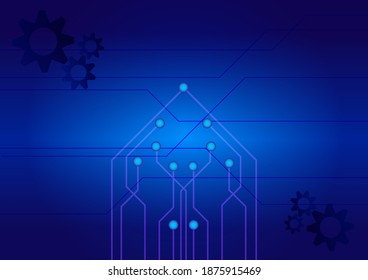 Home and technology concept. Ai home and gears on blue background. Innovation in the future house.