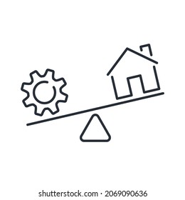 Home technology improvements. Improving building. Automation of service processes. The concept of a modern home. Vector linear icon isolated on white background.