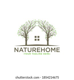 Home template logo with creative twigs and leaves