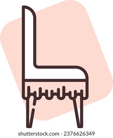 Home textile kitchen chair, illustration or icon, vector on white background.