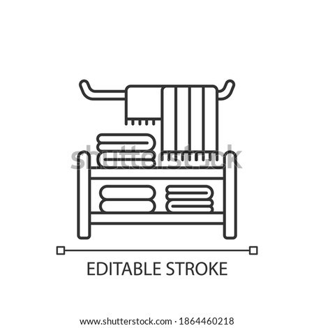 Home textile linear icon. Bedding, blankets, bath towels, table cloths. Home furnishing. Thin line customizable illustration. Contour symbol. Vector isolated outline drawing. Editable stroke