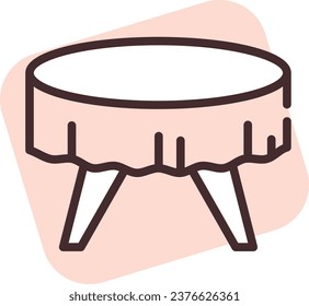 Home textile round table cloth, illustration or icon, vector on white background.