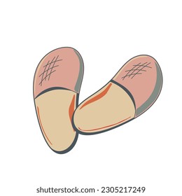 Home textile slippers isolated on white background. Cosiness. Vector illustration.